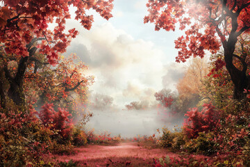 Misty Autumn Wonderland: A Panoramic View of Fall Colors