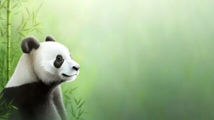 Obraz premium Gentle panda relaxing amidst bamboo forest nature scene wildlife art serene atmosphere side view conservation message