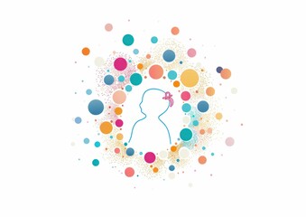 silhouette, girl, colorful circles, bright background, playful design, artistic representation, cheerful concept, abstract art, vibrant colors