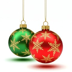Elegant Red and Green Baubles on White Background, christmas balls on white background
