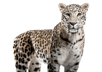 Fototapeta premium Spotted leopard standing in front and facing at the camera isolated on transparent or white background