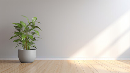 Fototapeta premium Minimalist interior with potted plant. Concept of calm, modern, and cozy home decor.