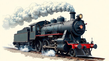 Naklejka premium Train with smoke on white background.