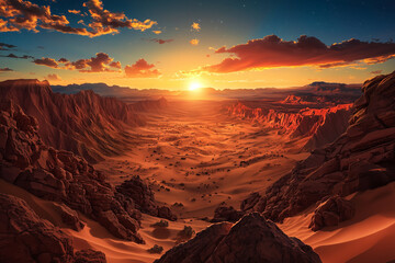 Golden Sands: A Desert Valley Illuminated by Sunset