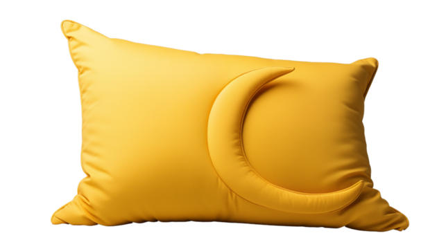 A charming yellow crescent moon cushion for a dreamy, cozy atmosphere in your bedroom or living room, isolated on transparent background. - Powered by Adobe
