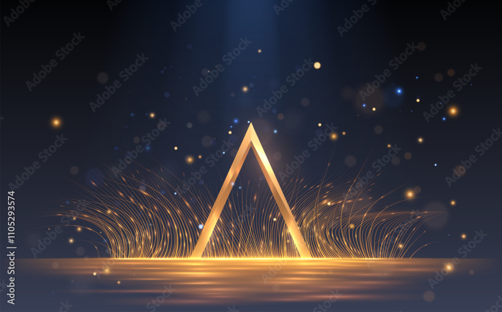 Wall mural golden triangle shape with lines and light effect