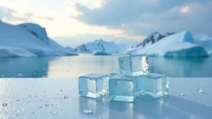 Ice cubes against the backdrop of Antarctica.