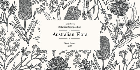 Hand drawn Australian flowers and plants template  © Maria