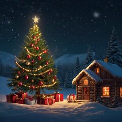 Naklejka premium Christmas house in the night