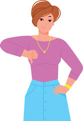 Thumb down gesture. Disapproval sign. Woman show negative