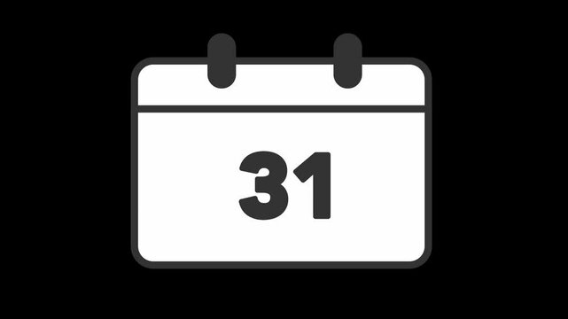 31 december to 1 january animated icon outline in transparent background 4k