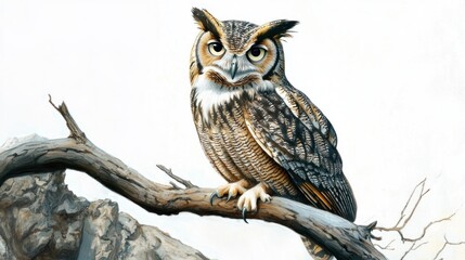 Fototapeta premium Majestic Great Horned Owl Perched on a Branch