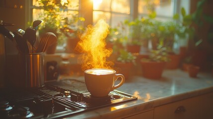 Modern coffee machine with a cup of coffee