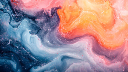 Fototapeta premium Playful splashes of liquid paint mixing chaotically but beautifully.