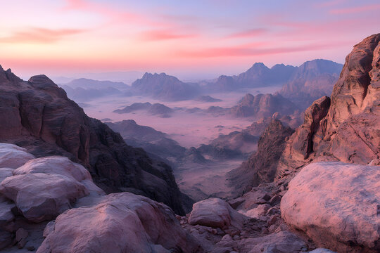 Majestic Wadi Rum Sunrise: A Panoramic View of Jordan's Desert Landscape