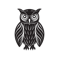 Owl silhouette vector, black and white silhouette, vector and illustration isolated on white background, black and white