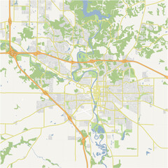 Map of Iowa City in Iowa in a normal road map style. Contains layered vector with roads water, parks, etc.