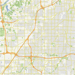 Map of Overland Park in Kansas in a normal road map style. Contains layered vector with roads water, parks, etc.