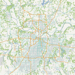 Map of Kansas City in Kansas in a normal road map style. Contains layered vector with roads water, parks, etc.