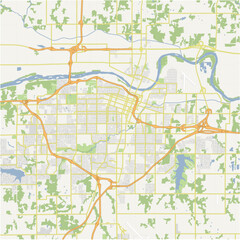 Map of Topeka in Kansas in a normal road map style. Contains layered vector with roads water, parks, etc.