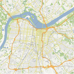 Obraz premium Map of Louisville Center in Kentucky in a normal road map style. Contains layered vector with roads water, parks, etc.