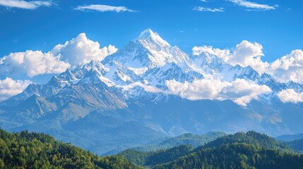 Fototapeta premium Majestic mountain peaks surrounded by lush greenery nature landscape photography scenic view