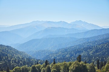 Caucasian Biosphere Reserve, mountain peaks, fauna of the region. Tourism and outdoor recreation.