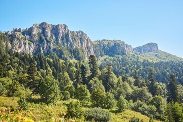 Caucasian Biosphere Reserve, mountain peaks, fauna of the region. Tourism and outdoor recreation.