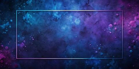 Obraz premium Abstract cosmic nebula background with vibrant blue and purple hues and a glowing rectangular frame