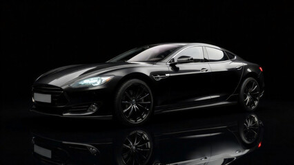 Naklejka premium Black car on a black background.