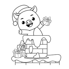 Christmas coloring page with pig for kids