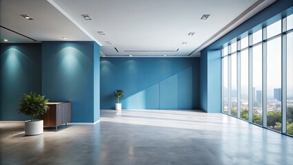 Modern Office Space with Blue Walls and Panoramic View