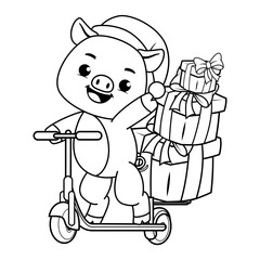 Christmas coloring page with pig for kids