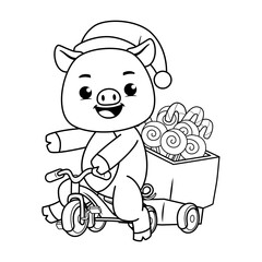 Christmas coloring page with pig for kids