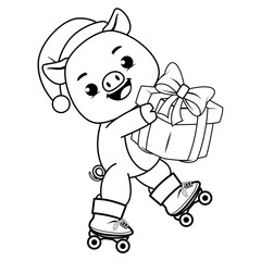 Fototapeta premium Christmas coloring page with pig for kids