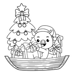 Christmas coloring page with pig for kids