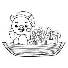 Christmas coloring page with pig for kids
