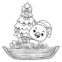 Christmas coloring page with pig for kids