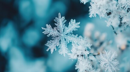 Winter wonderland close-up snowflake photography in a frosty environment for nature lovers