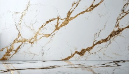 Fototapeta premium Elegant White and Gold Marble Wall with Matching Floor, Luxury Interior Design Background