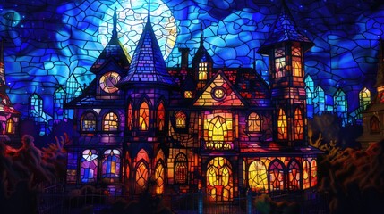 Castle in the form of a stained glass window. 3d rendering