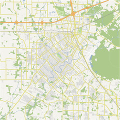 Map of Lafayette in Louisiana in a normal road map style. Contains layered vector with roads water, parks, etc.