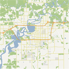 Map of Lake Charles in Louisiana in a normal road map style. Contains layered vector with roads water, parks, etc.