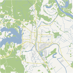 Map of Natchitoches in Louisiana in a normal road map style. Contains layered vector with roads water, parks, etc.