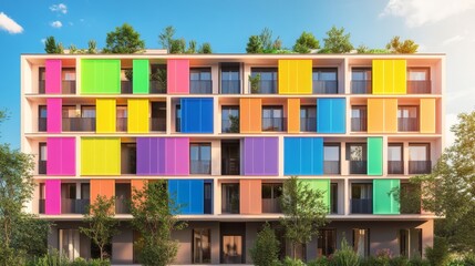Obraz premium Vibrant architectural design urban setting modern building residential environment colorful facade contemporary concept