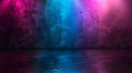 Obraz premium Neon Lit Wall and Reflective Floor Abstract Art