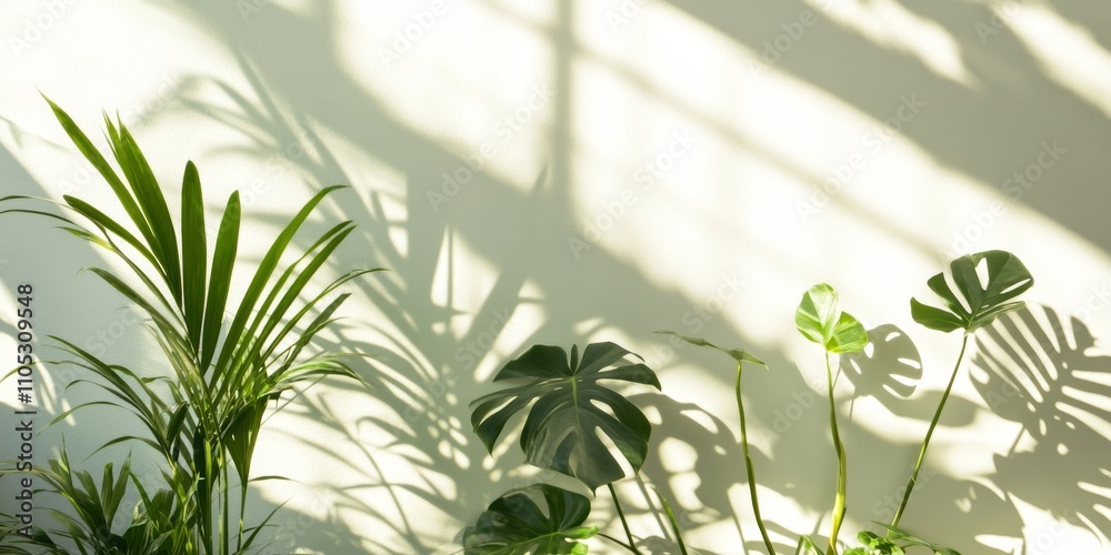 Leinwandbilder shadows of plants cast on a white wall create a captivating visual effect, showcasing the intricate 