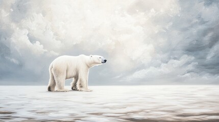 Polar Bear Walking Across Arctic Ice Landscape