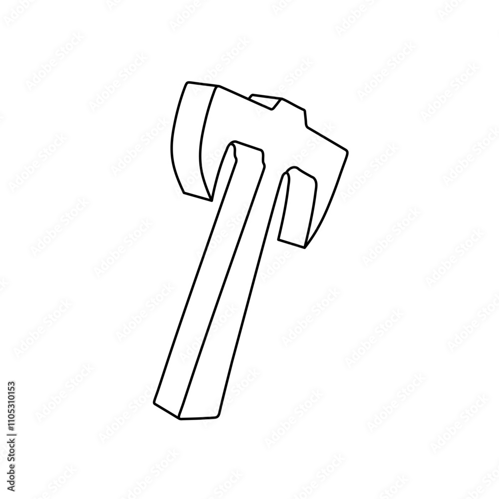 Poster the outline of a large axe symbol is made with black lines. 3d view of the object in perspective. ve