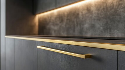 Stylish kitchen combining gold accents with sleek surfaces.